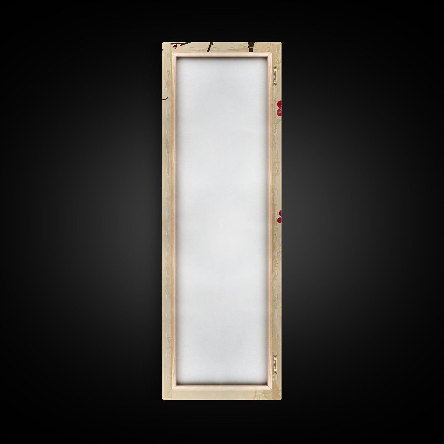 Minimalist Branch Of Red Cherry Blossoms Against Beige Background For Asian-Inspired Wall Art Decor Framed Canvas Print