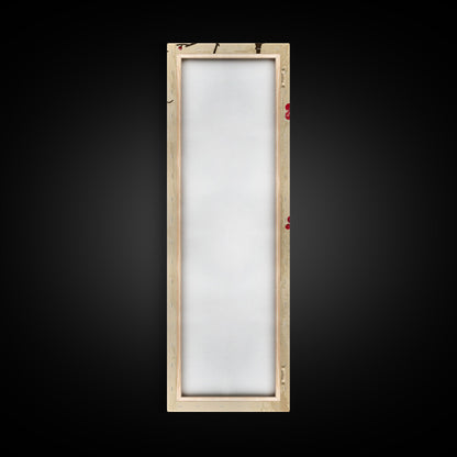 Minimalist Branch Of Red Cherry Blossoms Against Beige Background For Asian-Inspired Wall Art Decor Framed Canvas Print