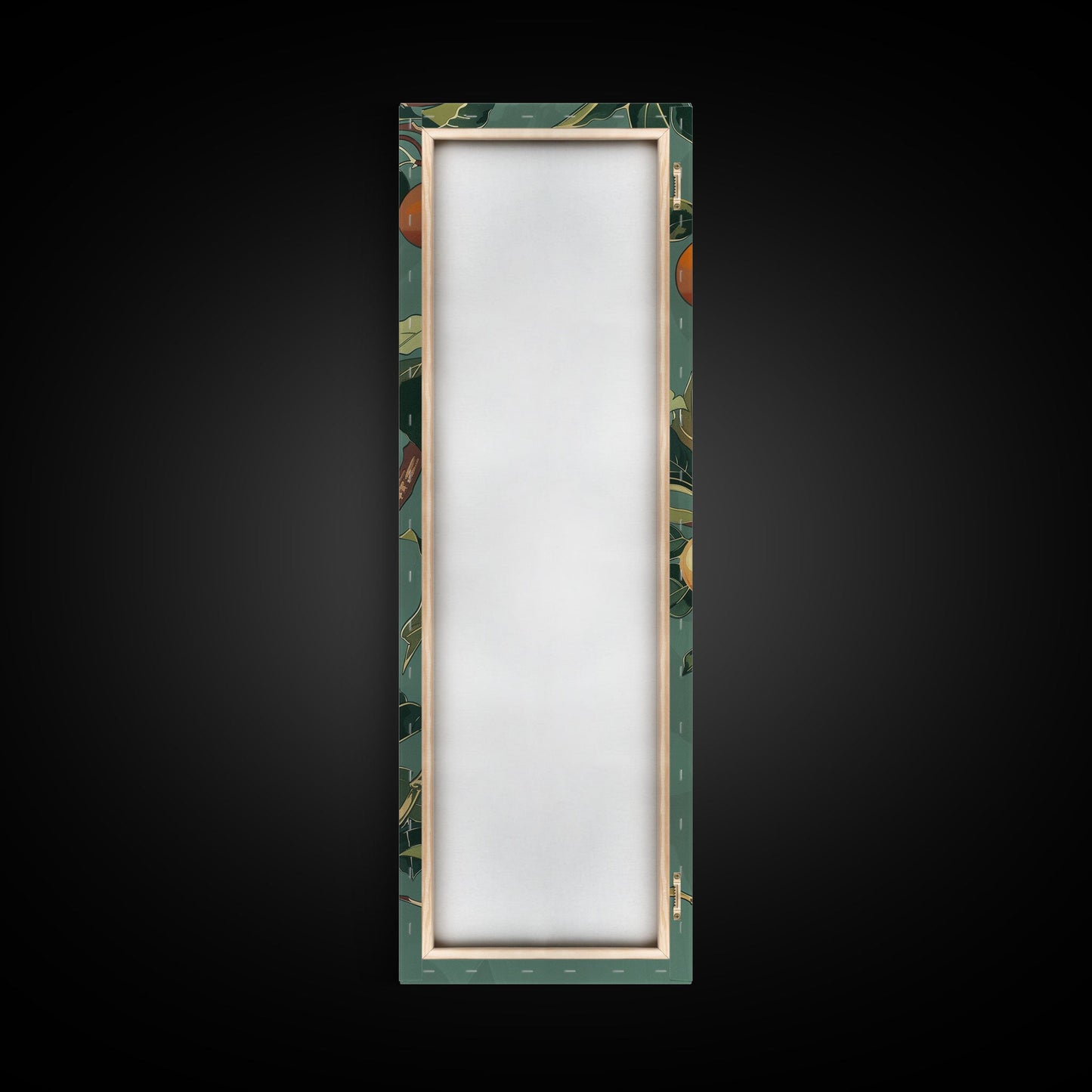 Elegant Bird Among Persimmons On A Green Canvas, Skinny Wall Art With Framed Canvas Print In Japanese Style Art For Feng Shui Decor