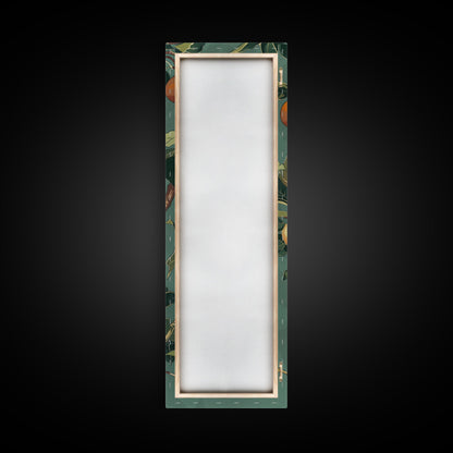 Elegant Bird Among Persimmons On A Green Canvas, Skinny Wall Art With Framed Canvas Print In Japanese Style Art For Feng Shui Decor