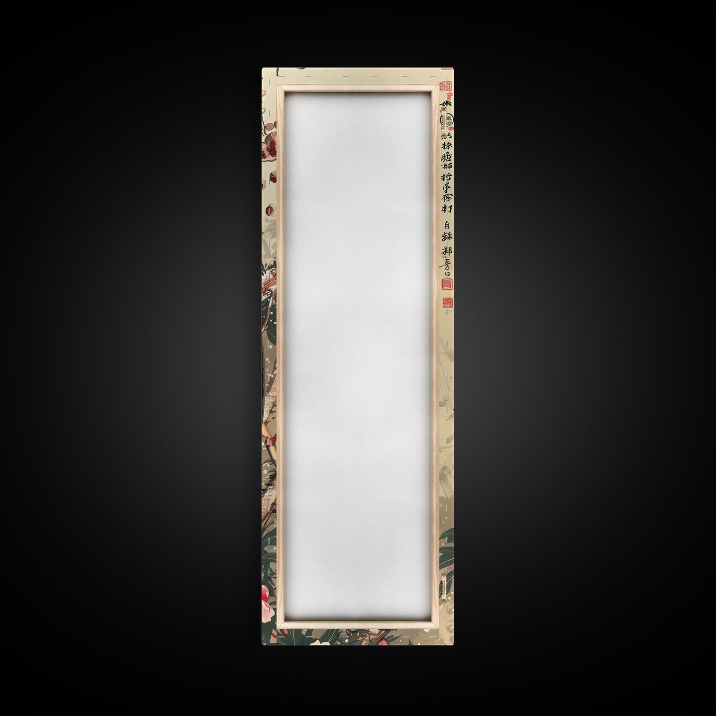 Majestic Pheasant Among Blossoms And Red Berries In Traditional Ukiyo-e Art Framed Canvas Print Japanese Style Skinny Art Tall Art