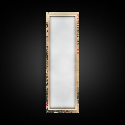 Majestic Pheasant Among Blossoms And Red Berries In Traditional Ukiyo-e Art Framed Canvas Print Japanese Style Skinny Art Tall Art