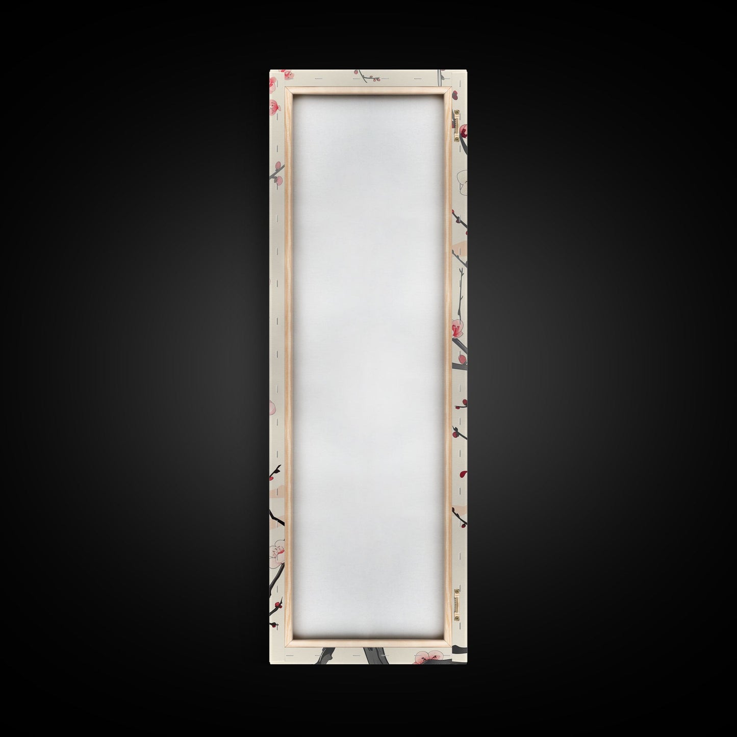 Delicate Plum Blossoms Skinny Art Tall Art Japanese Ukiyo-e Inspired Botanical Framed Canvas Print for Sophisticated Interiors