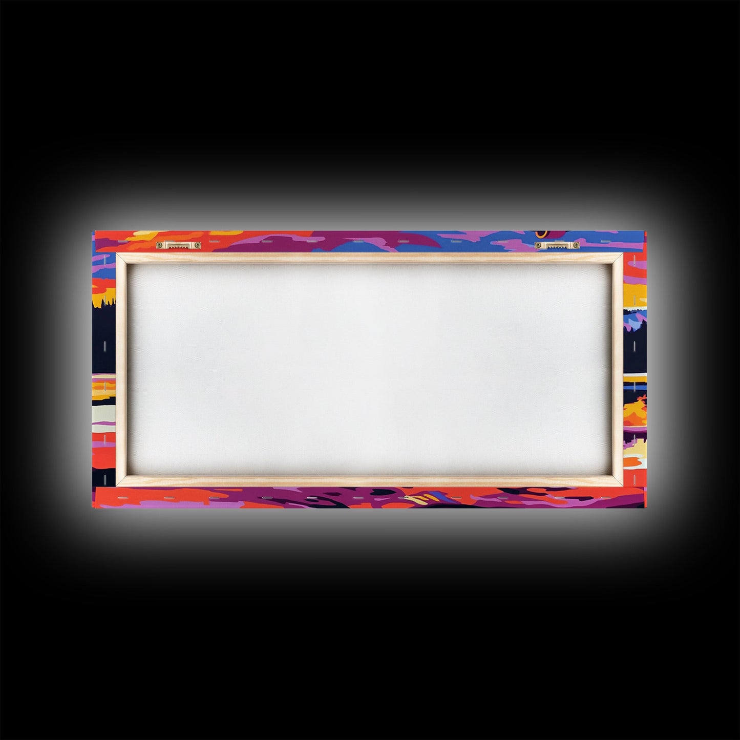 Cowboy boots, lake sunset, mountain painting, rustic western art, farmhouse decor, vibrant colors, extra wide art, canvas print