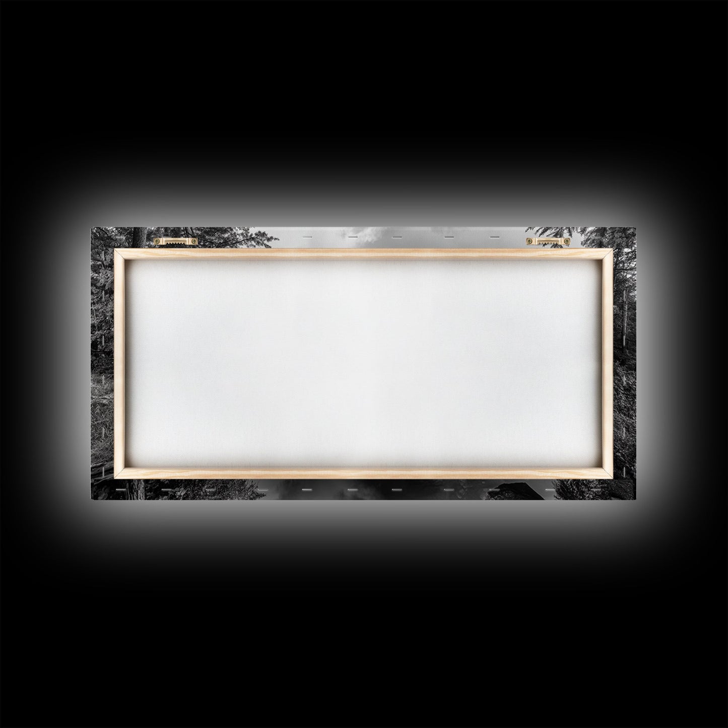 Lake reflection, pine tree art, landscape painting, wabi sabi art, rustic decor, panoramic painting, extra wide art, framed canvas print