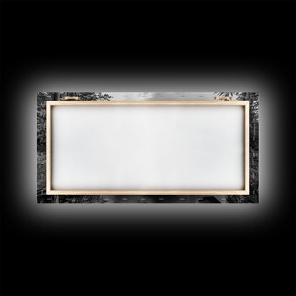 Lake reflection, pine tree art, landscape painting, wabi sabi art, rustic decor, panoramic painting, extra wide art, framed canvas print