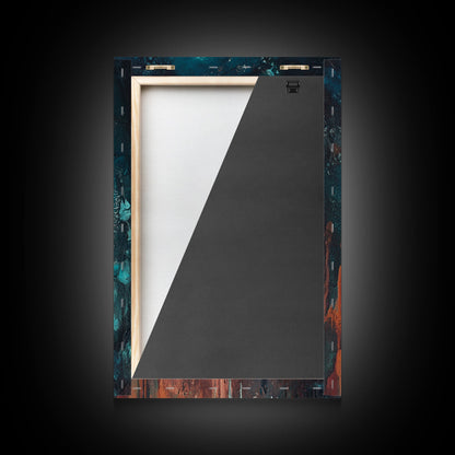 Abstract Wolf, howling at moon, moody blue tones, modern rustic art, wildlife painting, framed canvas print, dark romance painting