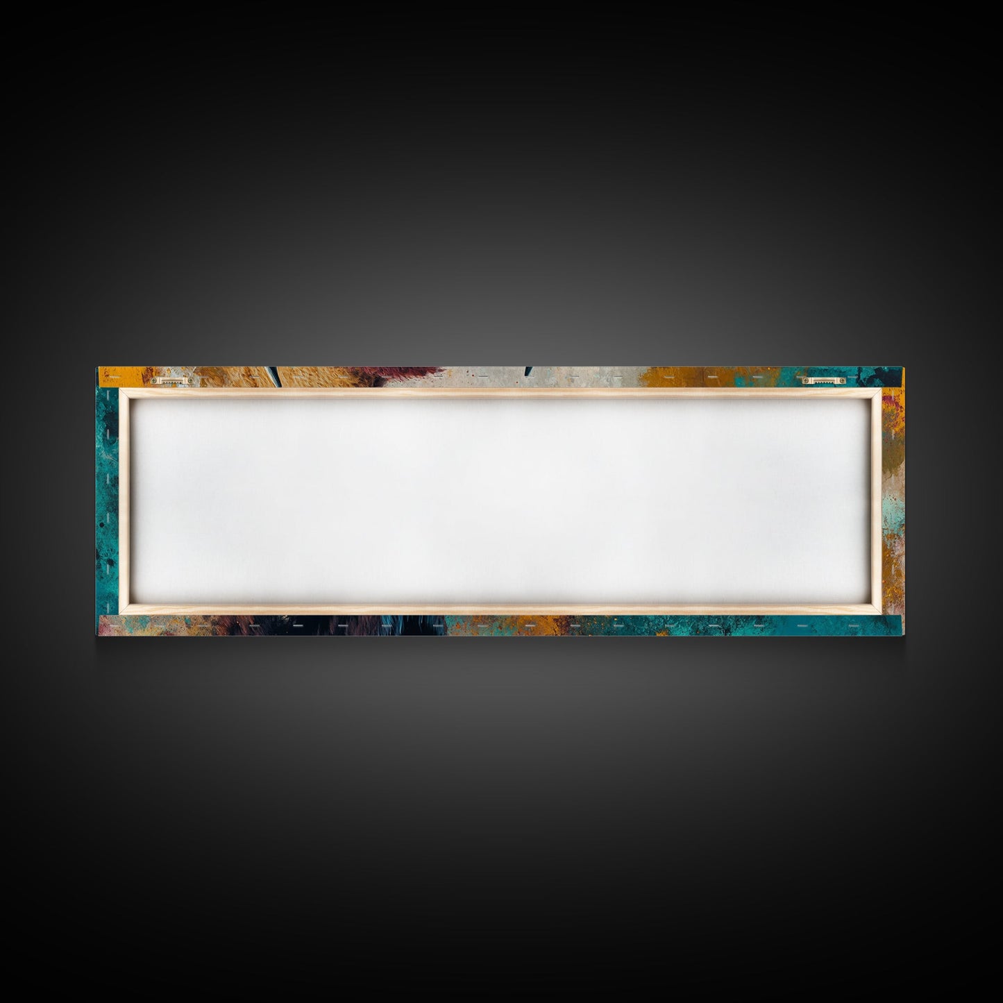 Bold bison painting, teal and orange art, rustic wall art, farmhouse decor, boho art, extra wide western painting, canvas print