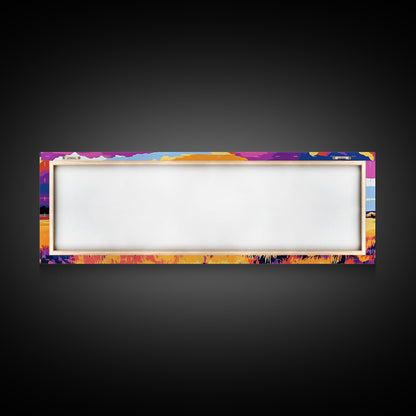 Vibrant mountain, pink orange wall art, Joshua tree art, geometric wall art, panoramic art, framed canvas print, landscape painting