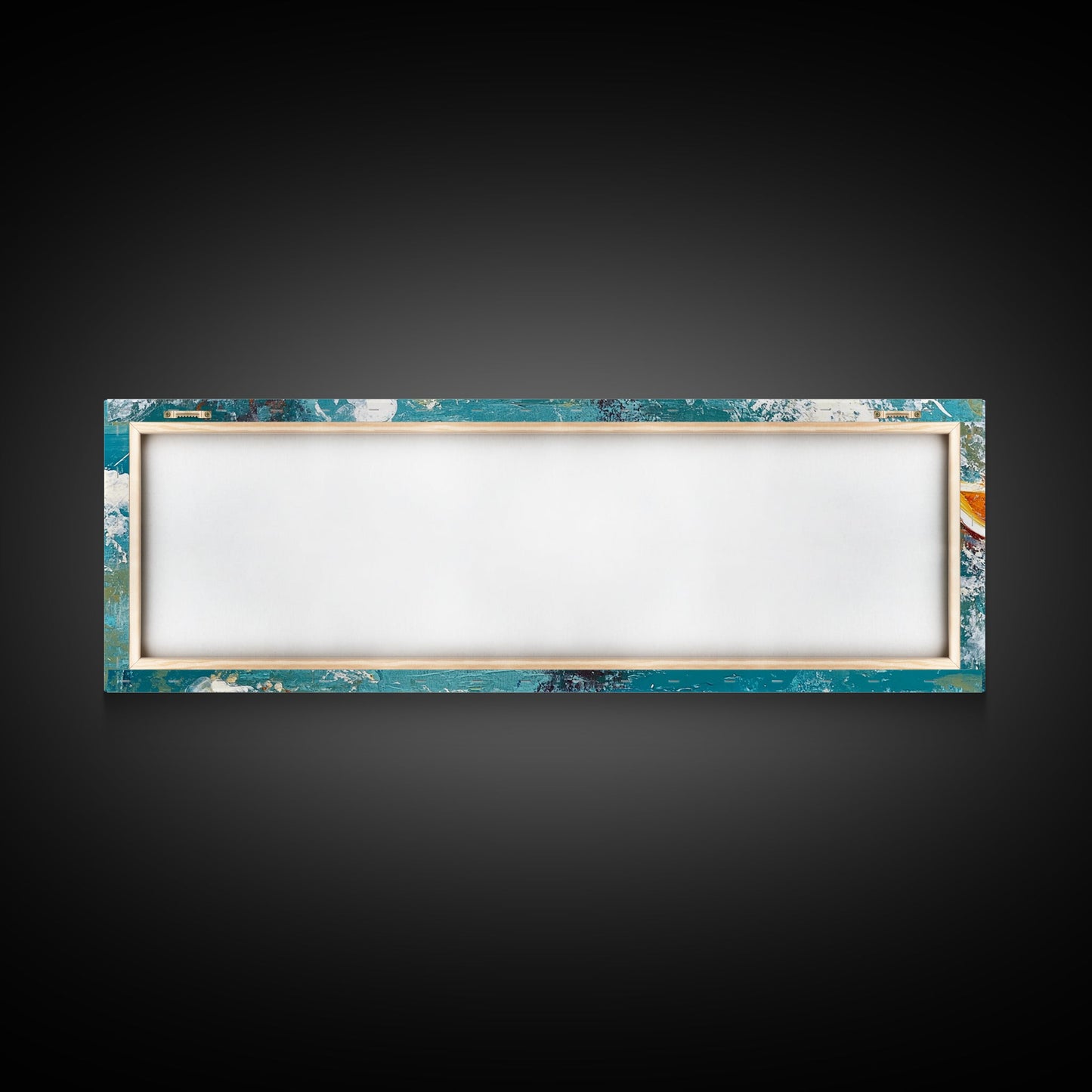 Boot in Wellen, Küstenwandbild, nautische Malerei, extra breites Querformatbild, Meeresdeko, Landhauskunst, gerahmter Leinwanddruck