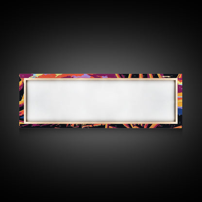 Lebendiger Sonnenuntergang mit Wagen, abstrakte Kunst in Rosa, Mohnblumen-Wandkunst, Boho-Kunst, Panoramagemälde, extra breites Kunstwerk, gerahmter Leinwanddruck, Vintage-Wandkunst