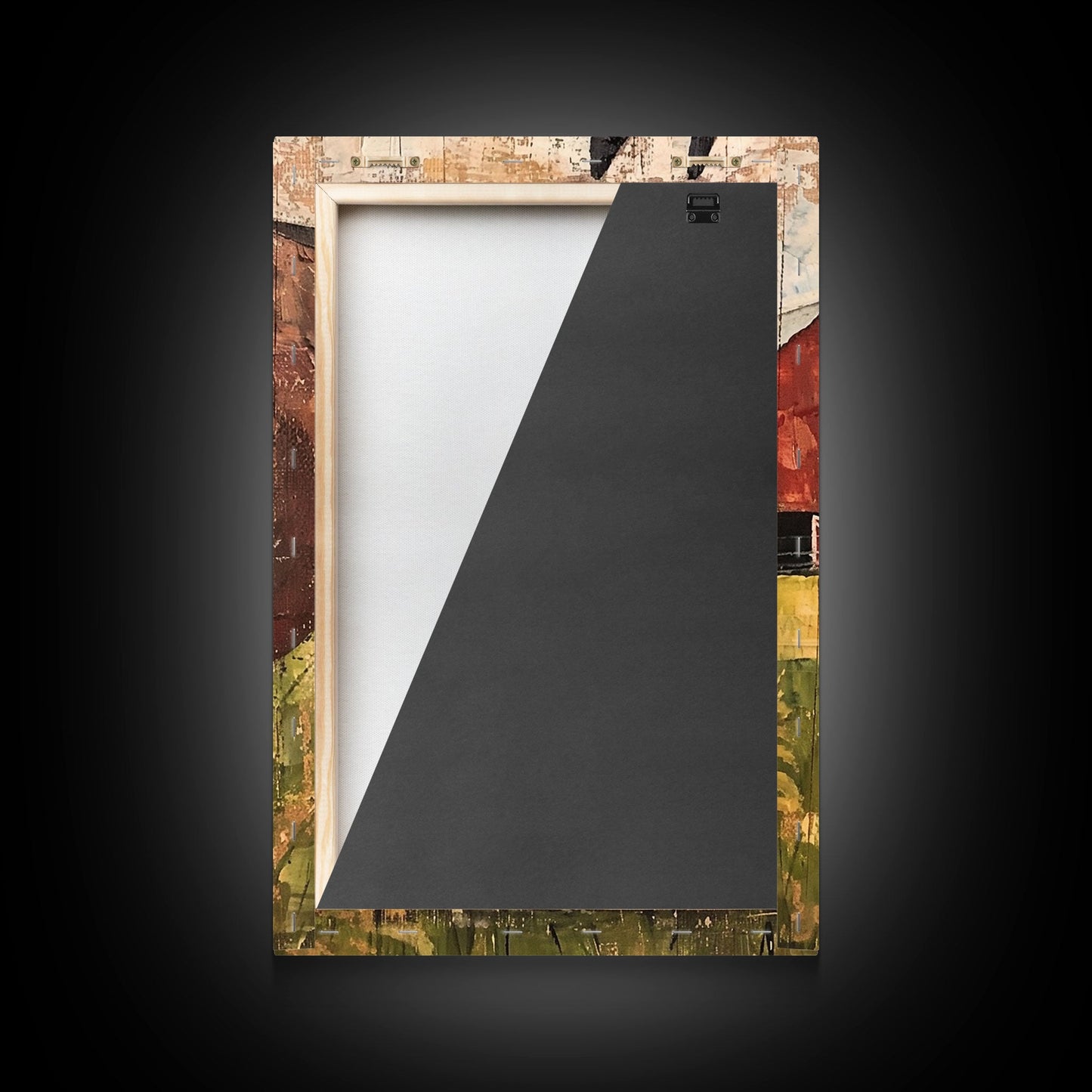 Rustikale Bauernhofkunst mit Pferd und Scheune – Gerahmter Leinwanddruck, Wohnzimmerdekoration im Landhausstil, Wandbild mit Pferden, rustikale Wohndekoration