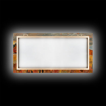 Black Horse in Autumn Field with Red Barn, Perfect Farmhouse Art, Framed Canvas Print, Rustic Wall Decor, Living Room Decoration