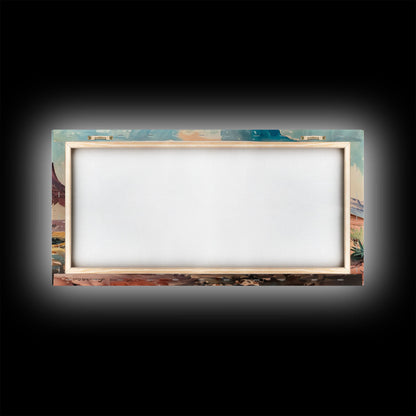 Cowboy and Horse in Desert Landscape, Rustic Farmhouse Art, Framed Canvas Print, Western Decor, Living Room Wall Art, Country Style