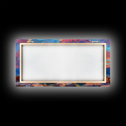 Road Through Desert at Sunset, Colorful Southwestern Art, Framed Canvas Print, Boho Wall Decor, Rustic Living Room Art, Desert Scene