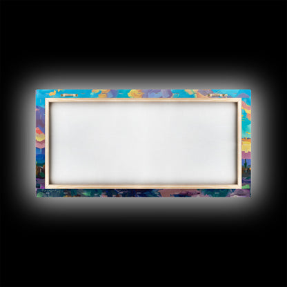 Expansive Desert Landscape at Sunset, Colorful Southwestern Art, Framed Canvas Print, Boho Living Room Wall Decor, Desert Scene