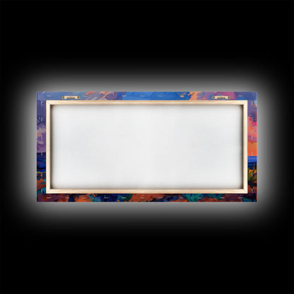 Radiant Mountain Sunset with Saguaro Cacti, Framed Canvas Print for Living Room Art, Perfect for Boho and Southwestern Decor