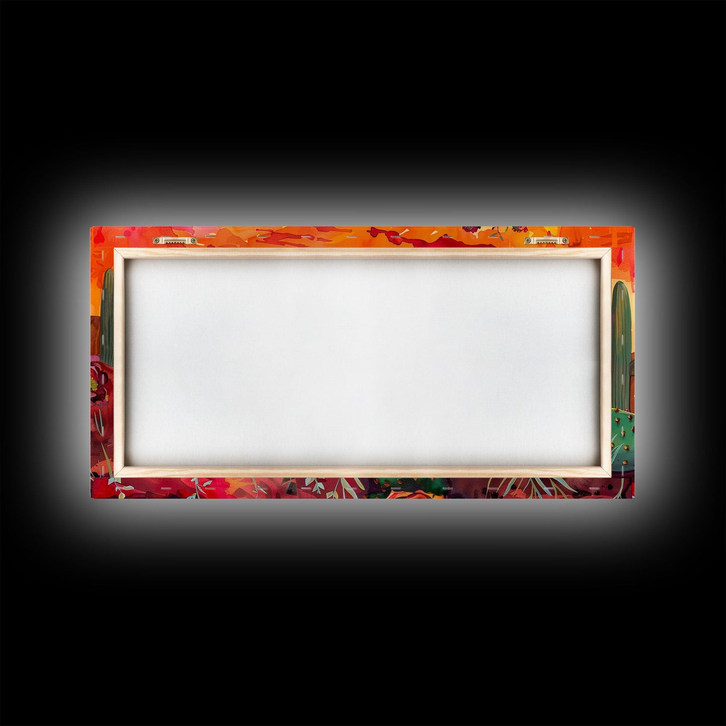 Prickly pear cacti with vibrant blooms in desert scene, Framed Canvas Print, great for modern living room, boho wall decor