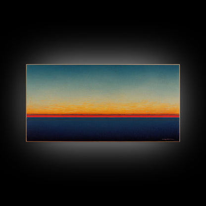 Beautiful Art deco style watercolor sunset, framed canvas print, ready to hang framed wall art
