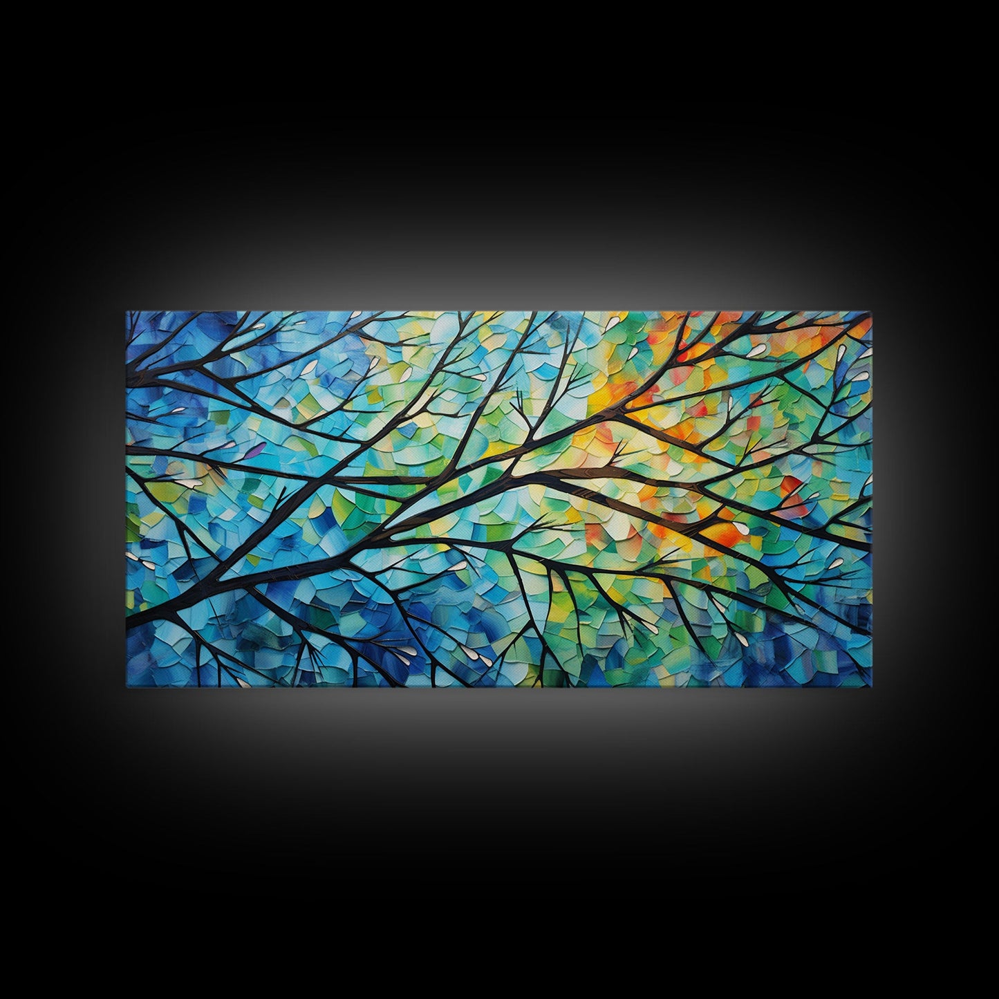 Beautiful Impasto Style Tree Branch& Leaves Canvas Print, Framed Wall Art, Above Sofa Art, Air BNB Decor, Framed Wall Decor, Centerpiece Art