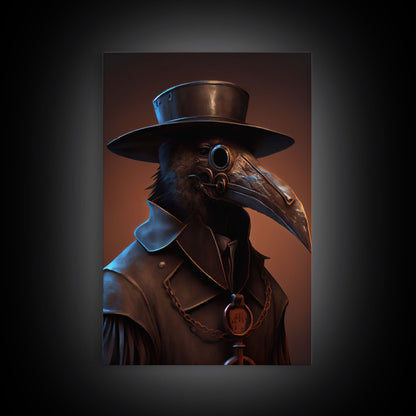 Plague doctor raven, black plague art, framed canvas print