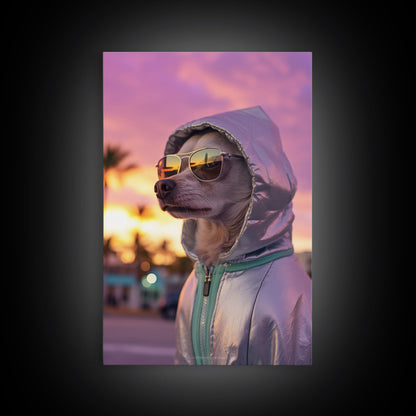 Chihuahua Wall Print, Dog Wall Art, Dog Sunglasses, Dog In Pink Hoodie, Funny Art, Framed Wall Art, Framed Canvas, Wall Print, Wall Canvas