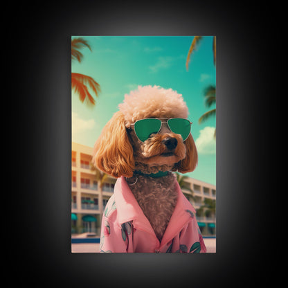 Poodle In Sunglasses Pink Shirt Wall Print, Dog Portrait, Dog Art Print, Dog Print, Framed Wall Art, Framed Canvas, Wall Print, Wall Canvas
