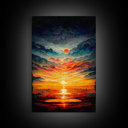 Abstract sunset and clouds canvas print, beautiful oil painting print, nature and landscape wall art, ready to hang