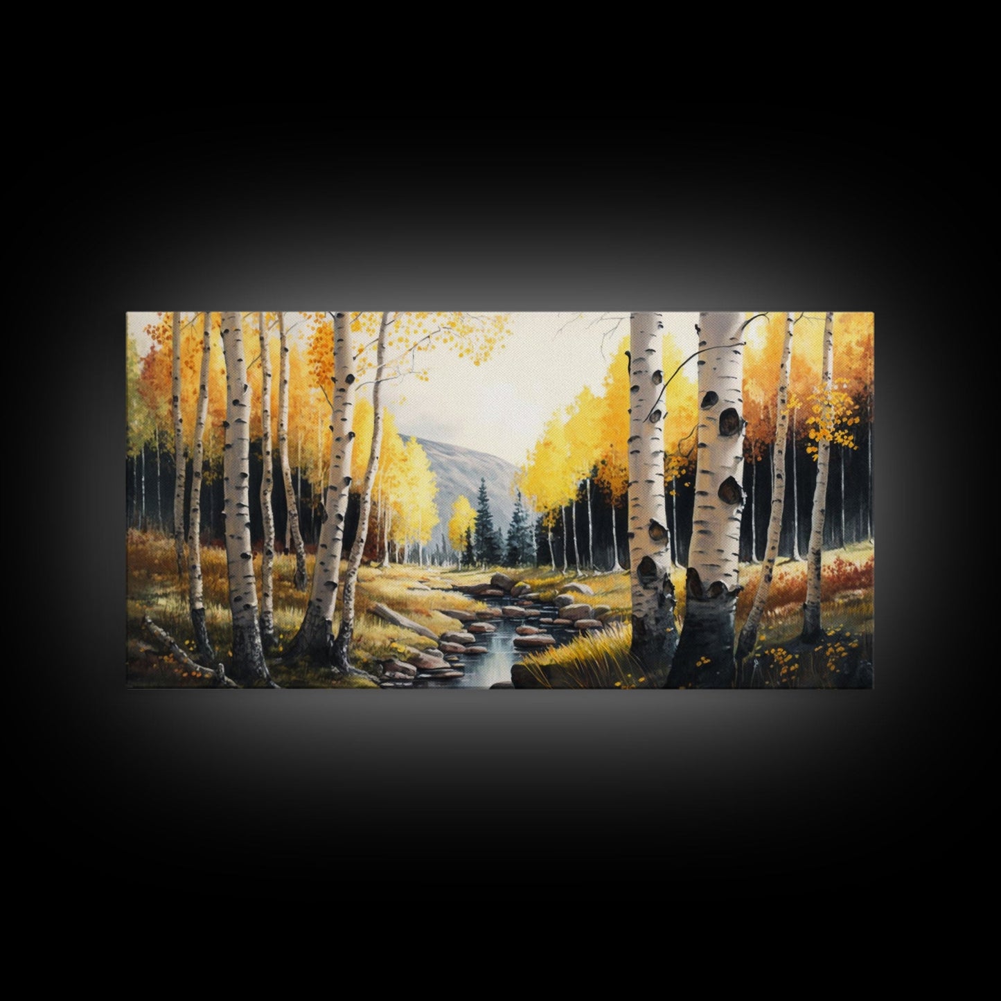 Birch Tree Wall Art, Nursery Forest, Framed Forest Canvas Print, Birch Trees, Watercolor, Landscape Forest Art