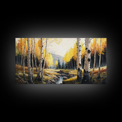 Birch Tree Wall Art, Nursery Forest, Framed Forest Canvas Print, Birch Trees, Watercolor, Landscape Forest Art