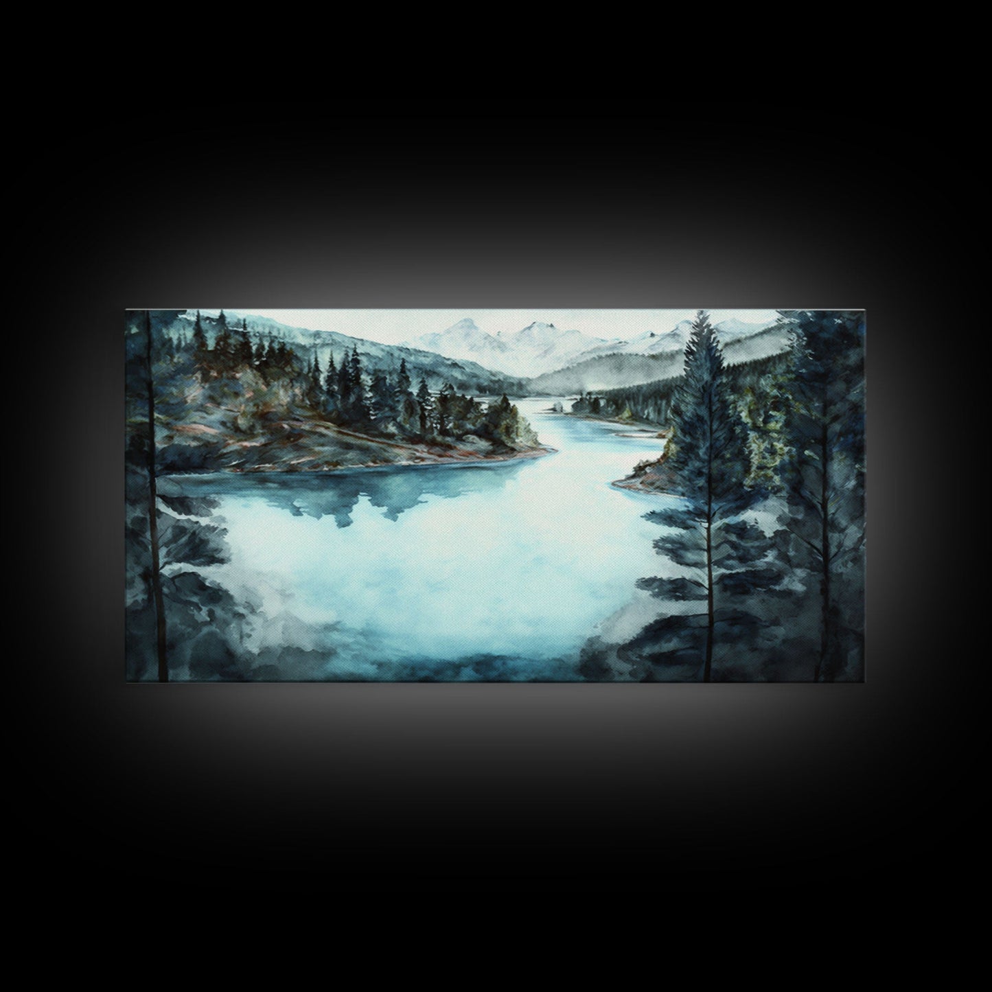 Blue Lake Art | Framed Canvas Print | Blue Lake Painting | Lake House Decor | Guest Room Landscape Painting | Crater Lake Painting