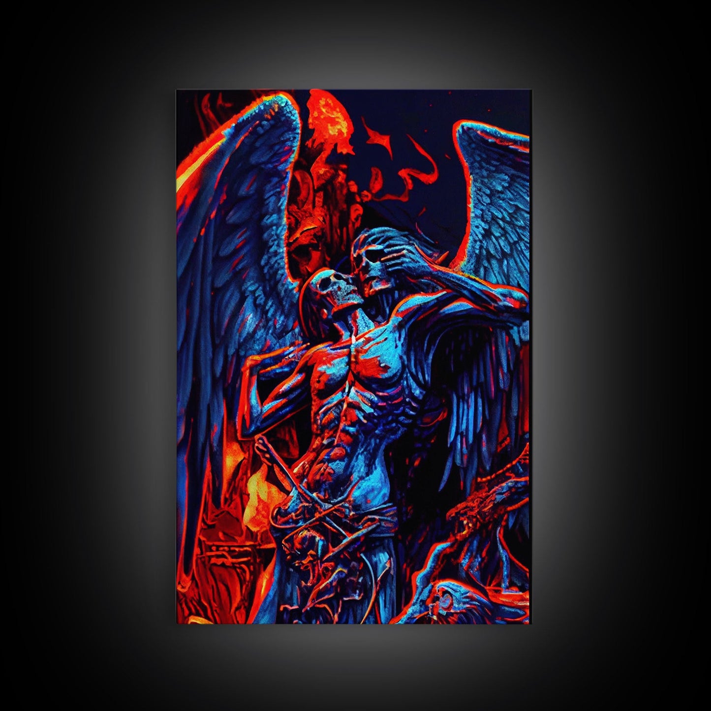 Gothic Angel, Horror Decor, Framed Canvas Print, Fallen Angel
