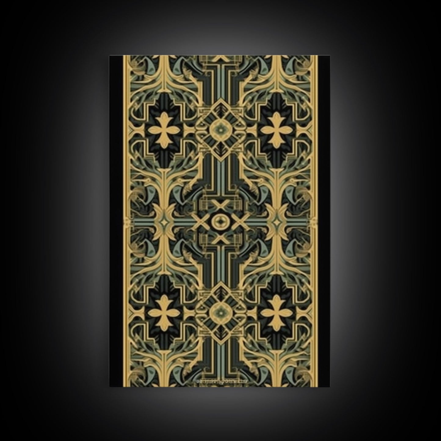 Art Deco Pattern Wall art, Framed Canvas Print, Art Deco, Gold & green art, Framed painting, Black colors, Wonderful art, 1920s Style Art