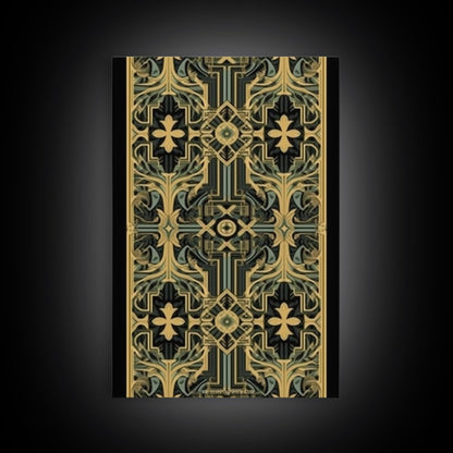 Art Deco Pattern Wall art, Framed Canvas Print, Art Deco, Gold & green art, Framed painting, Black colors, Wonderful art, 1920s Style Art