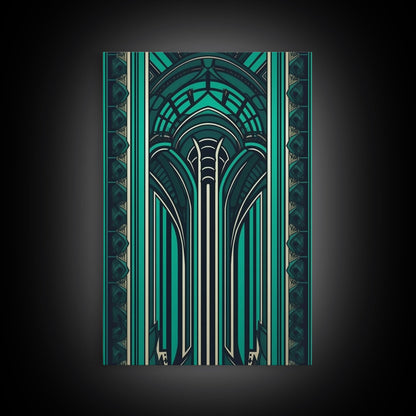 Art Deco Pattern Wall art, Framed Canvas Print, Art Deco, Green colors art, Patterns art, Office wall art, Wonderful art, Stained glass art
