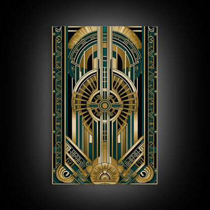 Art Deco Pattern Wall art | Framed Canvas Print | Art Deco | Gold & green art | Wonderful art | Lines art | Geometric art | Living room art