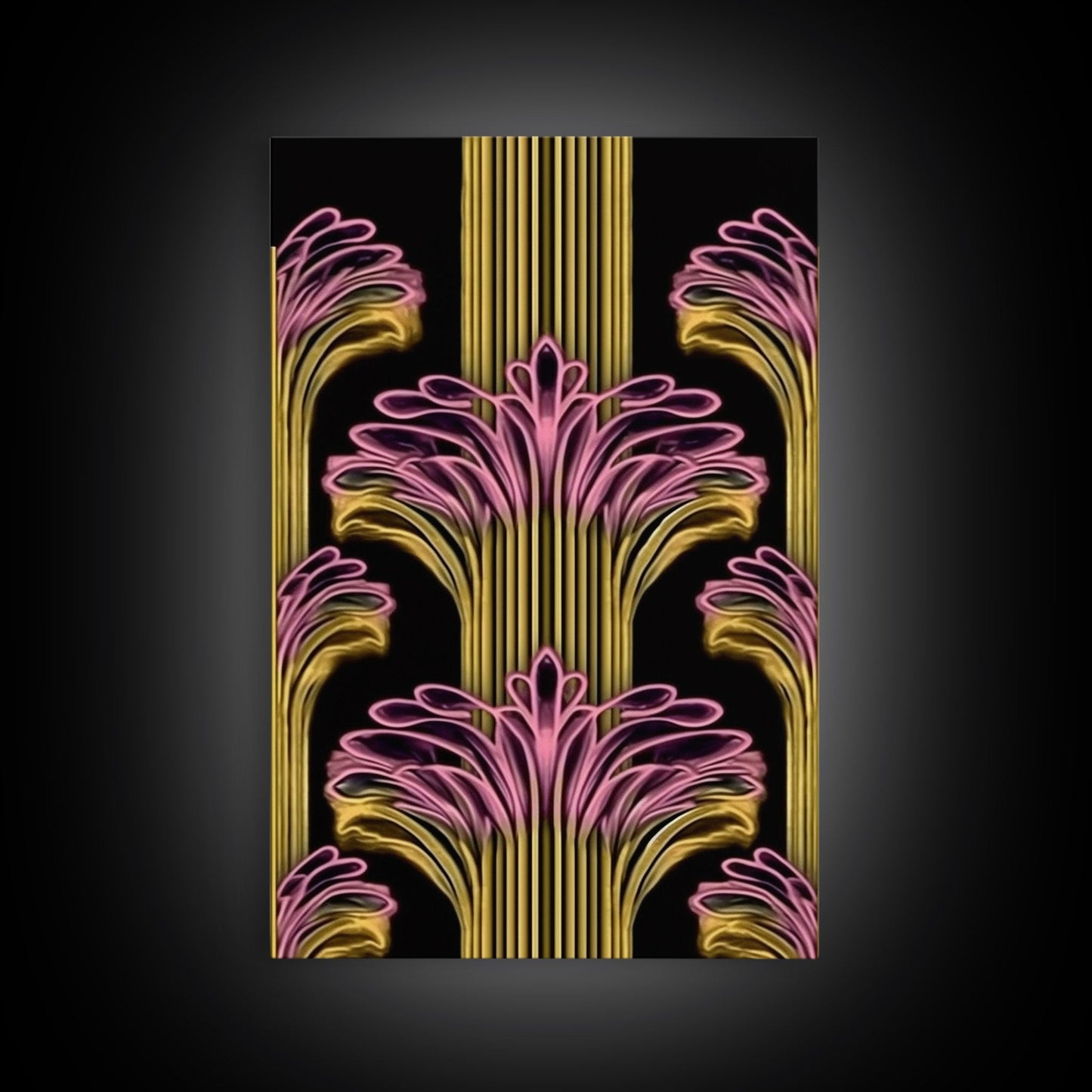 Art Deco Pattern Wall art - Framed Canvas Print - Art Deco - Black art - Bright colors - Pink & gold art - Office decor - Abstract nature