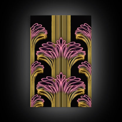 Art Deco Pattern Wall art - Framed Canvas Print - Art Deco - Black art - Bright colors - Pink & gold art - Office decor - Abstract nature
