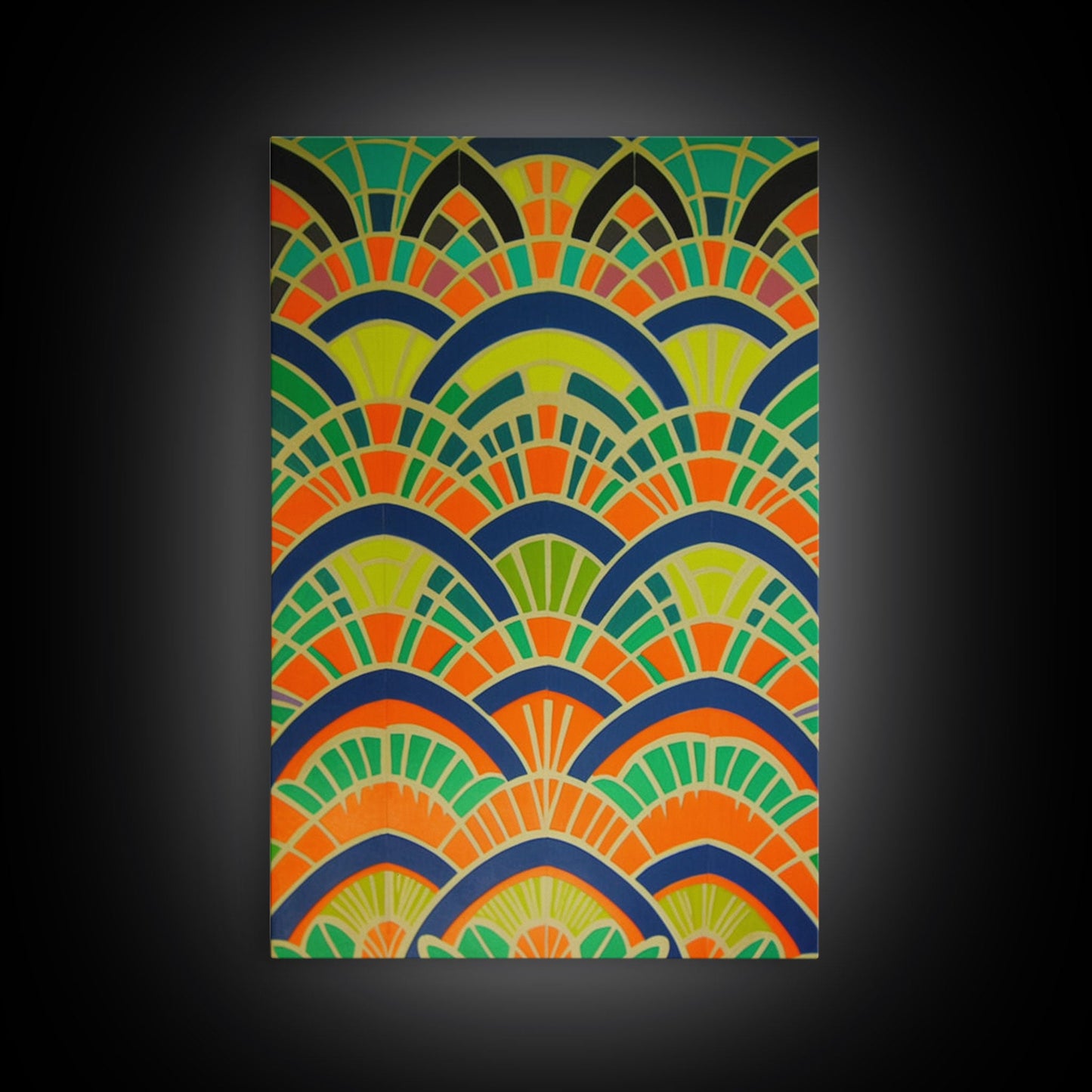 Art Deco Pattern Wall art, Framed Canvas Print, Art Deco, Wall art, Patterns art, Green colors art, Living room art, Colorful painting