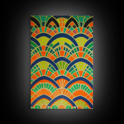 Art Deco Pattern Wall art, Framed Canvas Print, Art Deco, Wall art, Patterns art, Green colors art, Living room art, Colorful painting