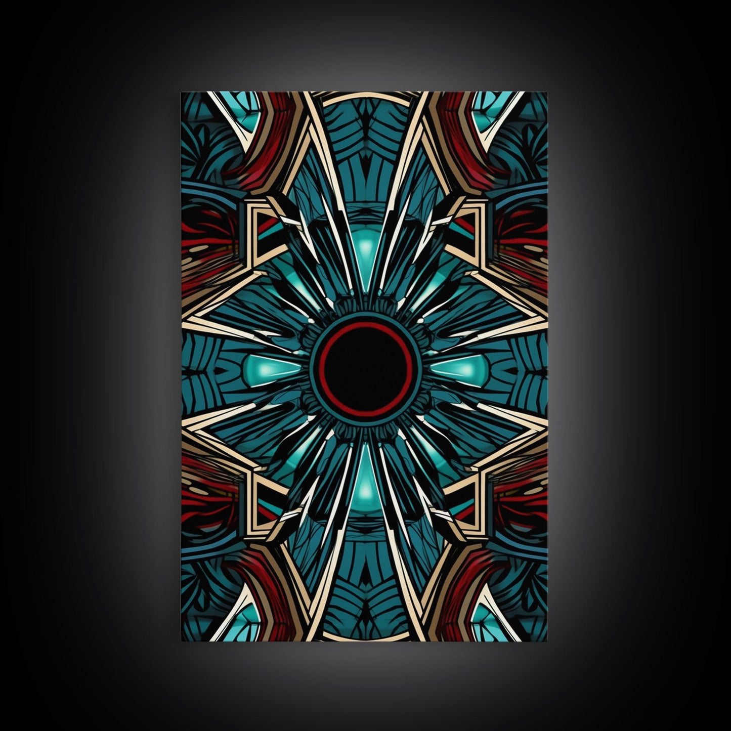 Art Deco Pattern Wall art - Framed Canvas Print - Art Deco - Red & blue art - Colorful painting - Patterns art - Wall art - Living room art