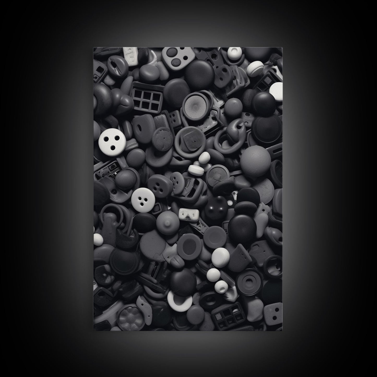 Collection Of Buttons Wall Art, Sewing Room Wall Decor, Black And White, Minimalist Print, Wall Decor, Canvas Print, Wall Art, Framed Canvas