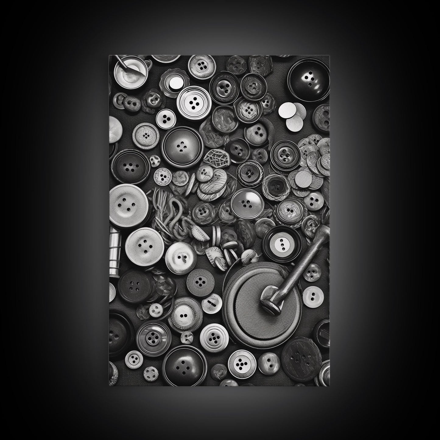 Buttons Wall Decor, Sewing Room, Craft Room, Black And White, Minimalist Print, Wall Decor, Canvas Print, Wall Art, Framed Canvas
