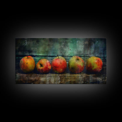 Apples Wall Art, Food Wall Decor, Grunge Wall Decor, Kitchen Wall Art, Panoramic Wall Decor, Canvas Print, Wall Art, Framed Canvas Art