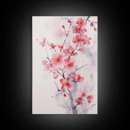 Cherry Blossom, Japanese Wall Art, Floral Wall Print, Nature Art, Canvas Print, Wall Art, Vertical Art, Modern Home Decor, Gift For The Home