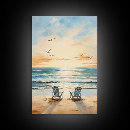Calming Wall Art, Beach Print, Sunset Art, Relaxing Wall Art, Canvas Print, Wall Art, Vertical Print, Beach Chair, Coastal Wall Decor