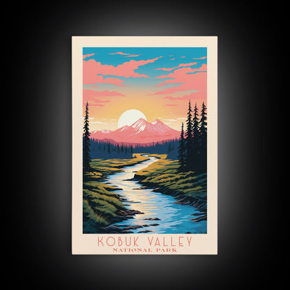 Kobuk Valley Nationalpark, Alaska Reisekunst, Nationalpark-Druck, Minimalistische Reisekunst, Landschaft im Midcentury Modern Retro-Stil