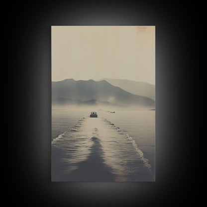 Boat Art, Black And White, Minimalist Wall Art, Mountain Wall Art, Canvas Print, Wall Hanging, Portrait Art, Nature Print, Nautical Print