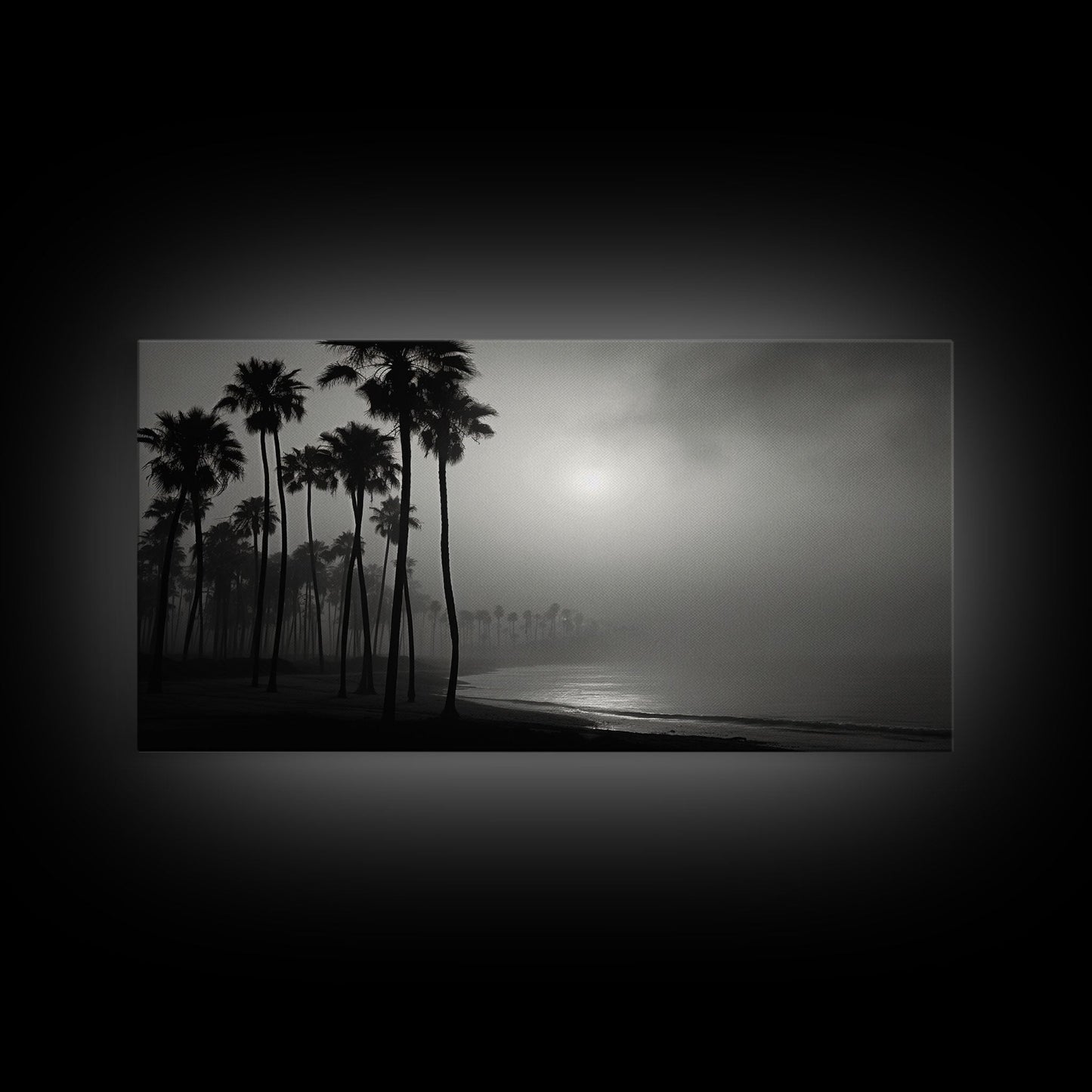 Black And White Florida Rain Storm, Framed Canvas Print, Liminal Art, Liminal Spaces, Framed Wall Art, Office Decor, Dark Moody Art