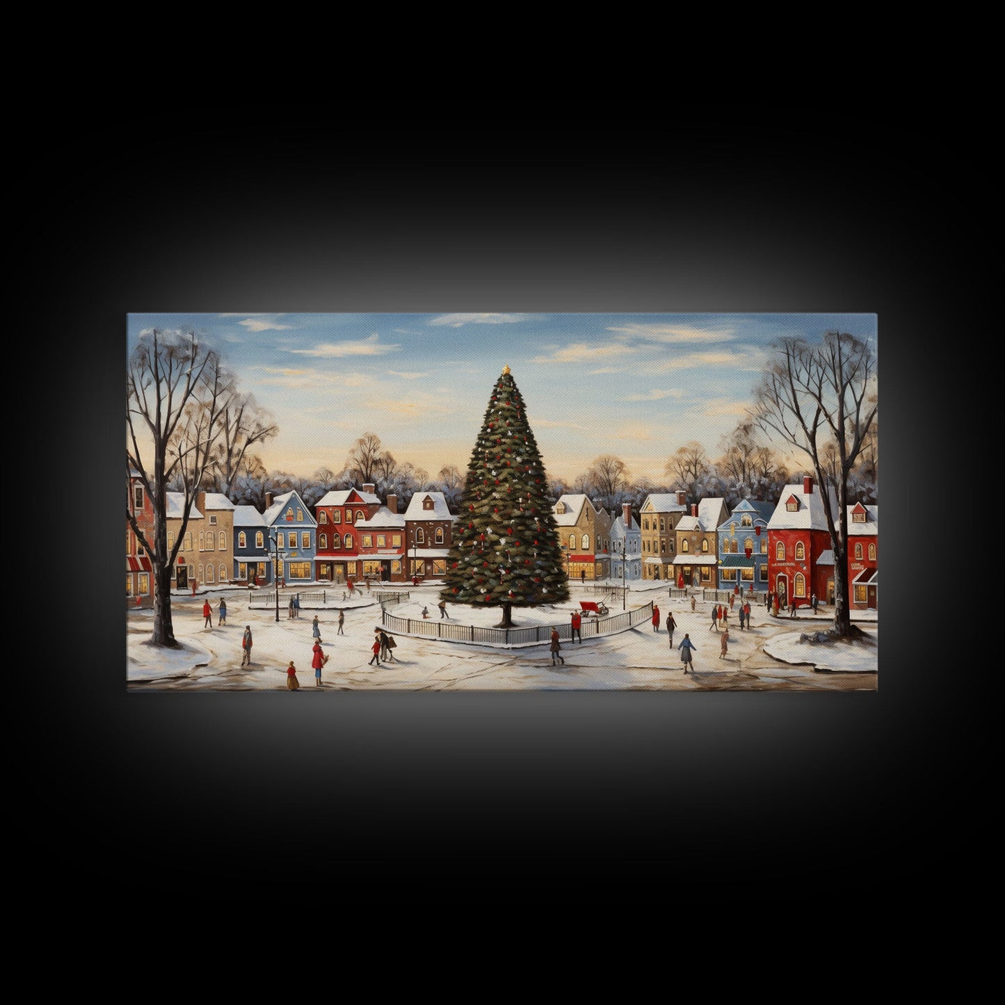 Christmas Tree In Town Square Framed Christmas Wall Art - Framed Christmas Art - Canvas Art - St. Nicholas - Winter Wonderland Centerpiece